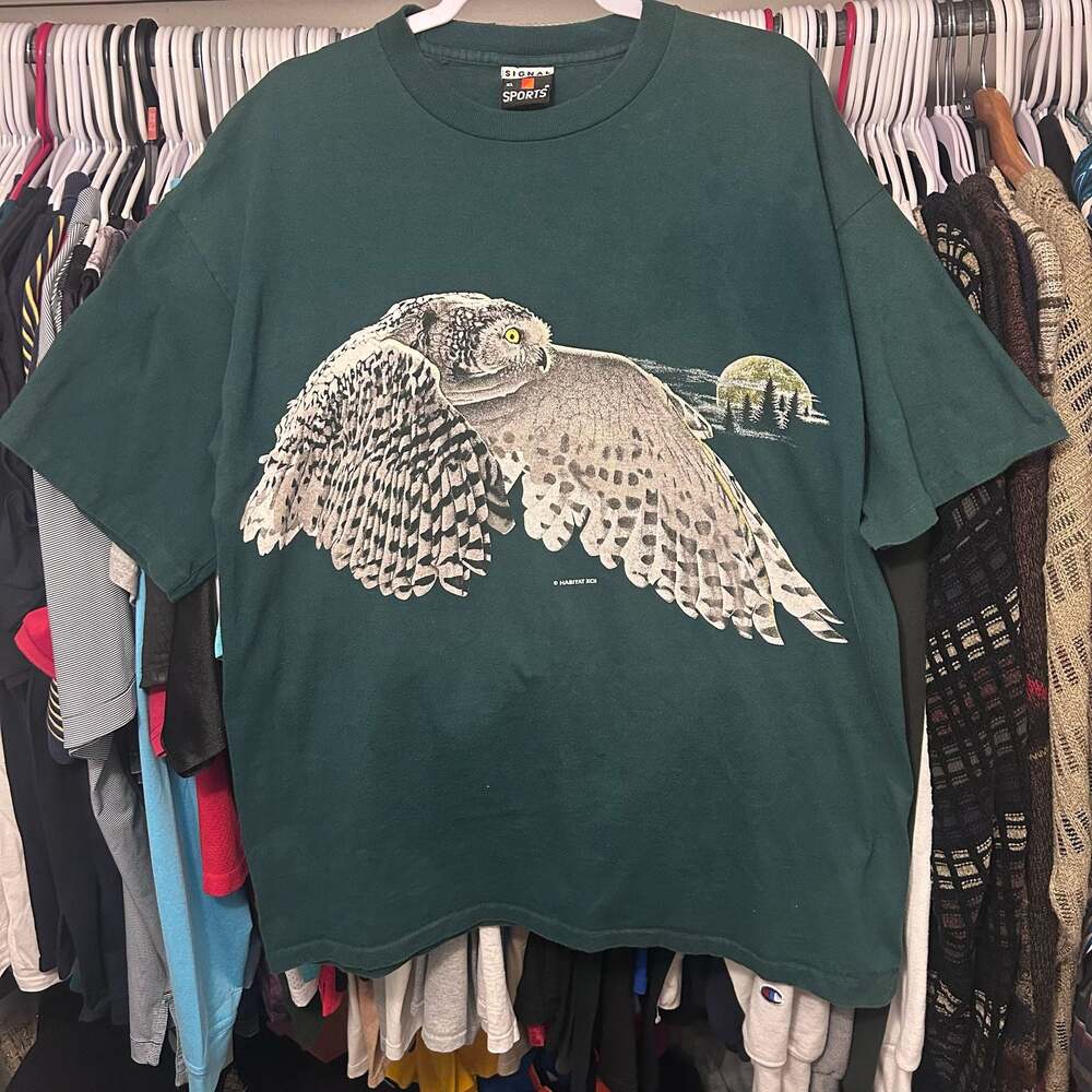 Vintage 1992 Signal Sports Habitat XCII Snowy Owl Graphic T-Shirt XL